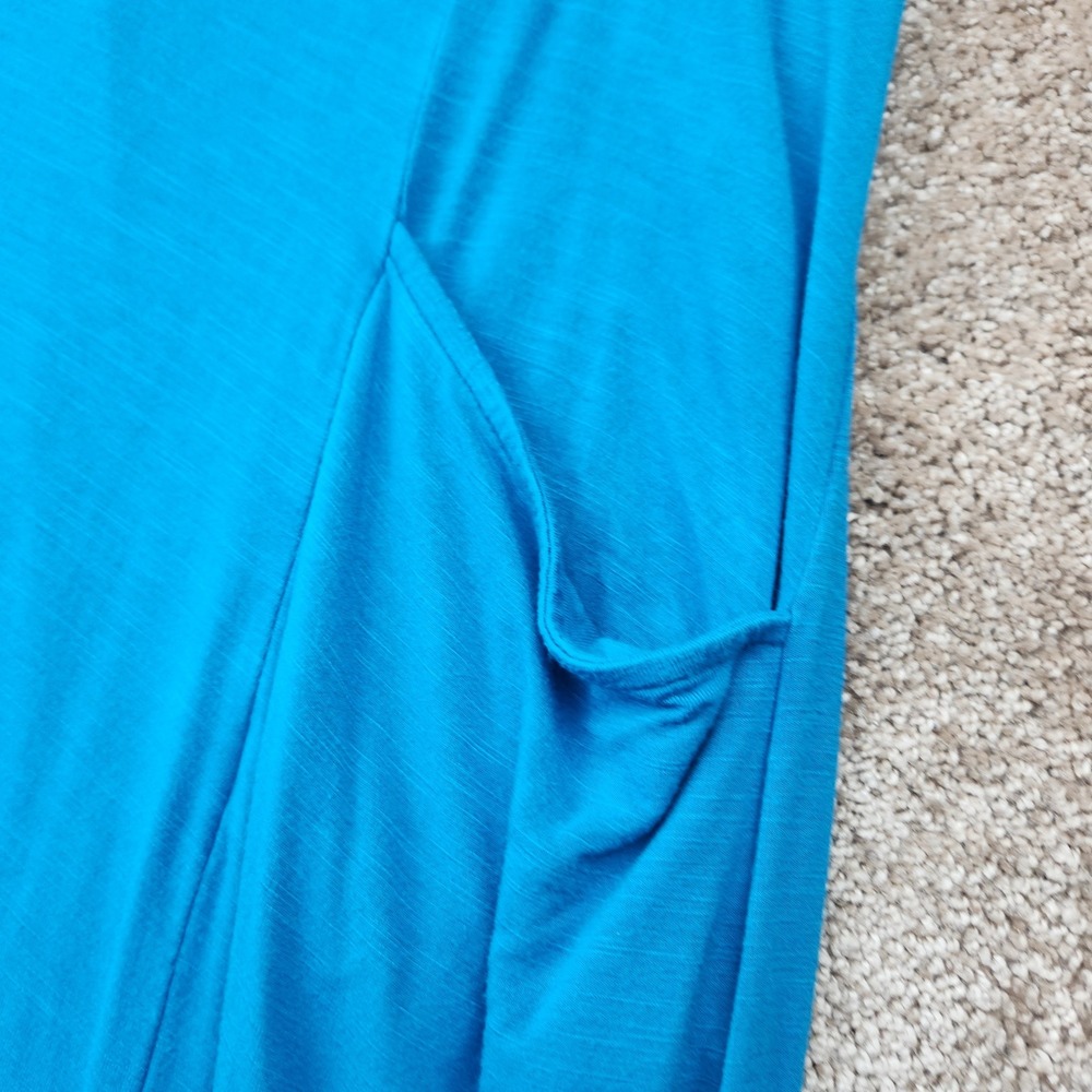 J. Jill Womens Large Petite Teal Blue Sleeveless Slub Knit Maxi Dress Pockets - Picture 2 of 6